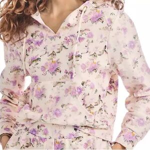 LoveShackFancy The Kirby Floral Distress Crop Hoodie Cotton Ultra Violet SZ: XS